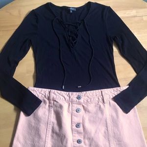 Dynamite Black Tie Front Long sleeve